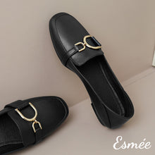 Load image into Gallery viewer, Black-Leather-Loafers-with-Double-D-Buckle-product-shots