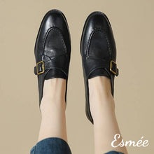 Load image into Gallery viewer, Black-Leather-Loafers-with-Metal-Buckle-model-shots