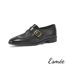 Load image into Gallery viewer, Black-Leather-Loafers-with-Metal-Buckle-product-shots-white-background