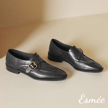 Load image into Gallery viewer, Black-Leather-Loafers-with-Metal-Buckle-product-shots