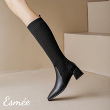 將圖片載入圖庫檢視器 Black-Leather-Long-Boots-with-Sock-Tube-model-shots