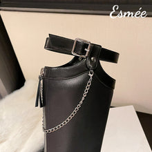 Load image into Gallery viewer, Black-Leather-Long-Boots-with-Special-Designed-Collar-product-shots-detail