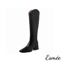 Load image into Gallery viewer, Black-Leather-Long-Riding-Boots-with-Block-Heels-product-shots-white-background