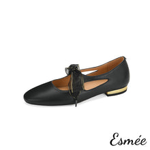 Load image into Gallery viewer, Black-Leather-Maryjanes-with-Bow-Knot-Design-product-shots-white-background