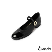 Load image into Gallery viewer, Black-Leather-Maryjanes-with-Flower-Buckle-product-shots-white-background