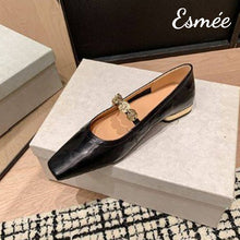 Load image into Gallery viewer, Black-Leather-Maryjanes-with-Golden-Coin-Design-product-shots