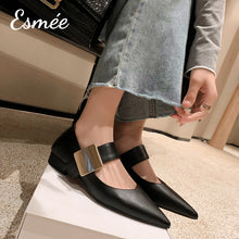 Load image into Gallery viewer, Black-Leather-Maryjanes-with-Square-Metal-Buckle-Design-model-shots