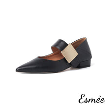 Load image into Gallery viewer, Black-Leather-Maryjanes-with-Square-Metal-Buckle-Design-product-shots-white-background