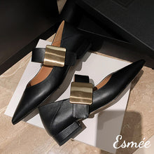 Load image into Gallery viewer, Black-Leather-Maryjanes-with-Square-Metal-Buckle-Design-product-shots