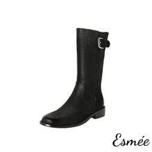 將圖片載入圖庫檢視器 Black-Leather-Mid-Boots-with-Silver-Buckle-product-shots-white-background
