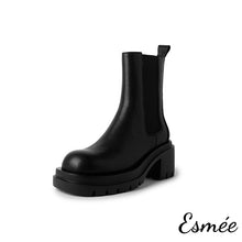 Load image into Gallery viewer, Black-Leather-Mid-Chelsea-Boot-with-Thickened-Outsole-product-shots-white-background