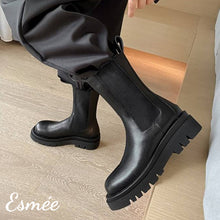 Load image into Gallery viewer, Black-Leather-Mid-Chelsea-Boots-with-Rear-Zippers-model-shots
