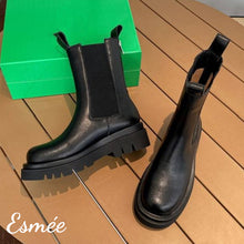 Load image into Gallery viewer, Black-Leather-Mid-Chelsea-Boots-with-Rear-Zippers-product-shots