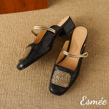 將圖片載入圖庫檢視器 Black-Leather-Mules-with-Golden-Ornaments-and-Double-Straps-product-shots