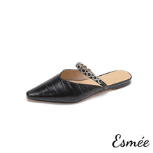 將圖片載入圖庫檢視器 Black-Leather-Mules-with-Rhinestone-Chain-Design-product-shots-white-background