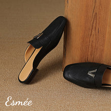 將圖片載入圖庫檢視器 Black-Leather-Mules-with-V-Metal-Buckle-product-shots
