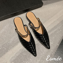 將圖片載入圖庫檢視器 Black-Leather-Mules-with-Woven-and-Chain-Deisgn-product-shots