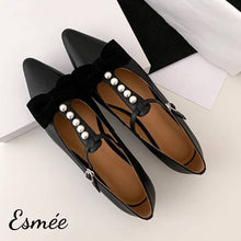 將圖片載入圖庫檢視器 Black-Leather-Pearl-T-Straps-with-3.5-cm-Invisible-Increased-Height-Design-product-shots