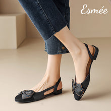 將圖片載入圖庫檢視器 Black-Leather-Slingback-with-Bow-Knot-and-Black-Toe-Cap-Design-model-shots