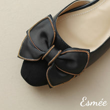 將圖片載入圖庫檢視器 Black-Leather-Slingback-with-Bow-Knot-and-Black-Toe-Cap-Design-product-shots-detail