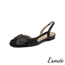 將圖片載入圖庫檢視器 Black-Leather-Slingback-with-Bow-Knot-and-Black-Toe-Cap-Design-product-shots-white-background