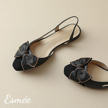 將圖片載入圖庫檢視器 Black-Leather-Slingback-with-Bow-Knot-and-Black-Toe-Cap-Design-product-shots