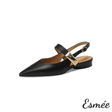 將圖片載入圖庫檢視器 Black-Leather-Slingback-with-Metal-Buckle-Design-product-shots-white-background