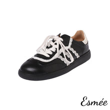 Load image into Gallery viewer, Black-Leather-Sneakers-with-Lace-Pattern-product-shots-white-background
