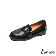 Load image into Gallery viewer, Black-Leather-Suede-Loafers-with-Metal-Buckle-Design-product-shots-white-background
