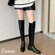 Load image into Gallery viewer, Black-Leather-Suede-Long-Boots-with-3.5-cm-Bloack-Heels-model-shots