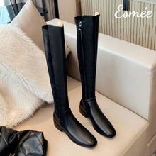 Load image into Gallery viewer, Black-Leather-Suede-Long-Boots-with-3.5-cm-Bloack-Heels-product-shots