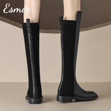 將圖片載入圖庫檢視器 Black-Leather-Suede-Long-Boots-with-Over-Knee-Design-model-shots-2