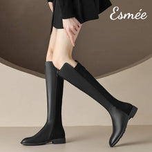 將圖片載入圖庫檢視器 Black-Leather-Suede-Long-Boots-with-Over-Knee-Design-model-shots1