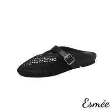 將圖片載入圖庫檢視器 Black-Net-Mules-with-Leather-Straps-product-shots-white-background