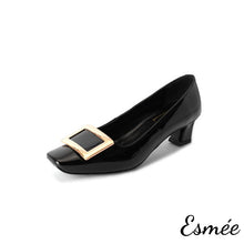 Load image into Gallery viewer, Black-Patent-Leather-4-cm-High-Heels-with-Metal-Buckle-product-shots-white-background