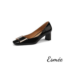 Load image into Gallery viewer, Black-Patent-Leather-5.5cm-High-Heels-with-Metal-Buckle-product-shots-white-background