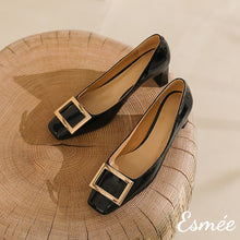 Load image into Gallery viewer, Black-Patent-Leather-5.5cm-High-Heels-with-Metal-Buckle-product-shots