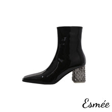 將圖片載入圖庫檢視器 Black-Patent-Leather-Ankle-Boots-with-Transparent-Heels-product-shots-white-background