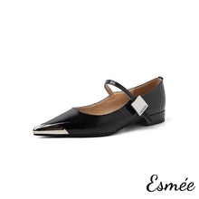 將圖片載入圖庫檢視器 Black-Patent-Leather-Mary-Janes-with-Silver-Toe-Cap-product-shots-white-background