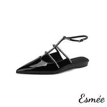 Load image into Gallery viewer, Black-Patent-Leather-Sandals-with-Diamond-Caged-Straps-product-shots-white-background