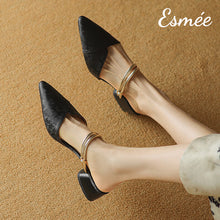 將圖片載入圖庫檢視器 Black-Patterned-Fabrics-High-Heel-Mules-with-Metallic-Double-Straps-model-shots