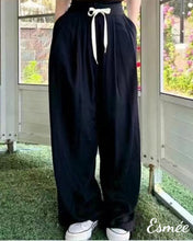 Load image into Gallery viewer, Black-Rayon-and-Poly-Loose-Pants-with-Dual-Color-Bow-Knot-model-shots