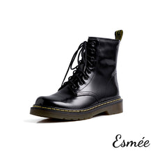 將圖片載入圖庫檢視器 Black-Shiny-Leather-Marten-Boots-with-Welt-Design-product-shots-white-background