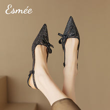 將圖片載入圖庫檢視器 Black-Silk-High-Heel-Slingback-with-Rhinestone-Design-model-shots