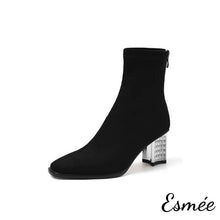 將圖片載入圖庫檢視器 Black-Suede-Ankle-Boots-with-Rhinestone-Heels-product-shots-white-background