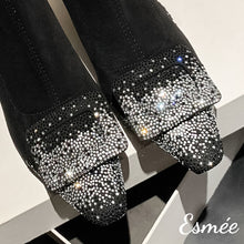 將圖片載入圖庫檢視器 Black-Suede-Ankle-Boots-with-Stiletto-Heels-and-Diamond-Buckle-Design-product-shots-detail