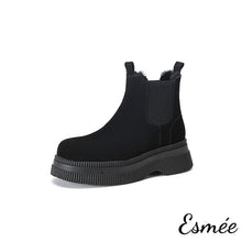將圖片載入圖庫檢視器 Black-Suede-Chelsea-Boots-with-Sheep-Hair-Design-product-shots-white-background