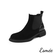 將圖片載入圖庫檢視器 Black-Suede-Chelsea-boots-with-Alligator-Pattern-Design-product-shots-white-background
