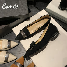Load image into Gallery viewer, Black-Suede-Flats-with-Suede-Metal-Buckle-product-shots