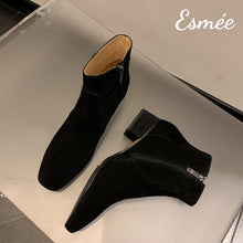 Load image into Gallery viewer, Black-Suede-High-Heel-Ankle-Boots-product-shots
